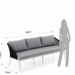 Afteli salotto interno e esterno in alluminio bianco opaco con cuscini tessuto sintetico grigio chiaro