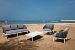 Afteli salotto interno e esterno in alluminio bianco opaco con cuscini tessuto sintetico grigio chiaro