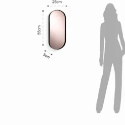 Afterlight oval specchio da parete in acciaio nero opaco specchio di colore rose gold 25x3 h55 cm