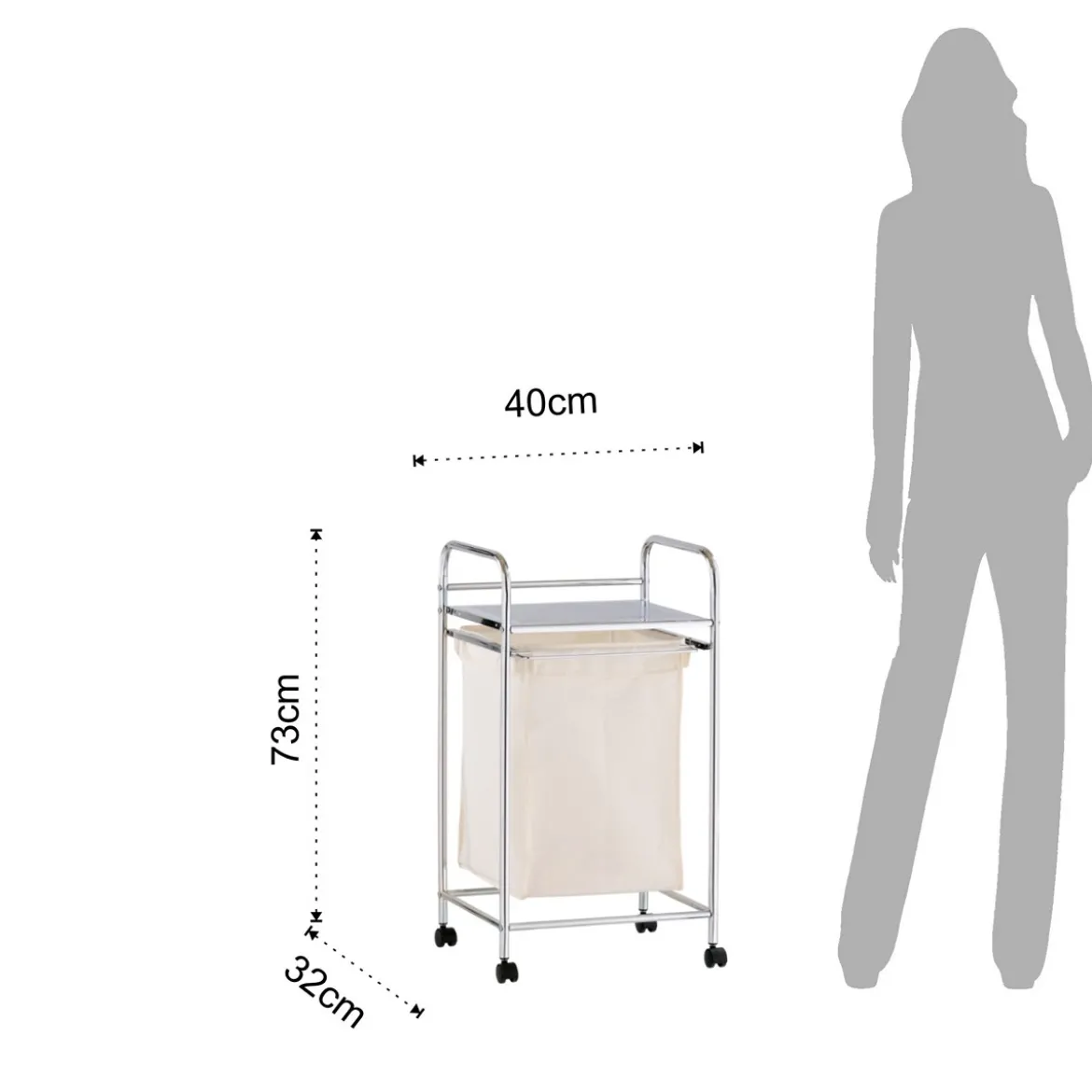 Air cesto porta biancheria in metallo cromato con sacca estraibile e ruote 40x32xh73 cm