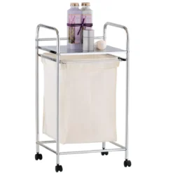 Air cesto porta biancheria in metallo cromato con sacca estraibile e ruote 40x32xh73 cm
