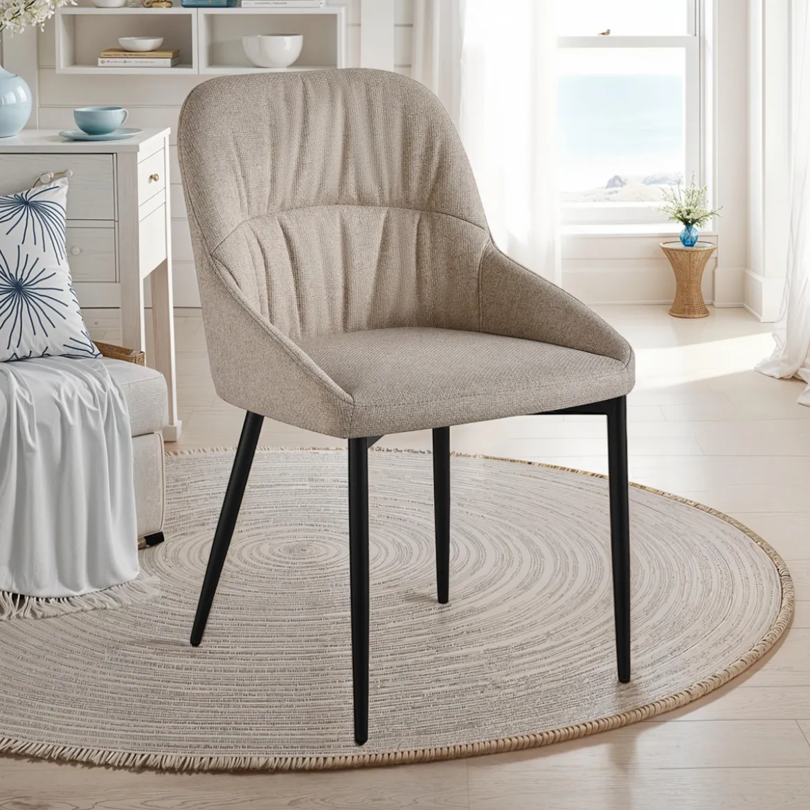 Alice Beige Sedia Imbottita tessuto Beige easy clean struttura metallo nero opaco h85 l50 p57 seduta h45