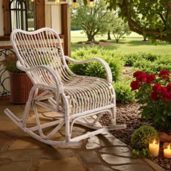 Alpa sedia a dondolo in rattan sbiancato per interno/esterno 100x85xh85 cm