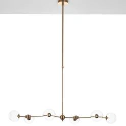 Alycia a clear lampadario acciaio verniciato ottone anticato opaco sfere in vetro trasparente cm 120 x 68 h90