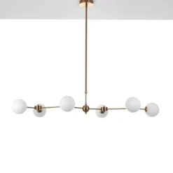 Alycia a lampadario in metallo verniciato ottone opaco e sfere in vetro bianco opaco 120x68 h90-150 cm