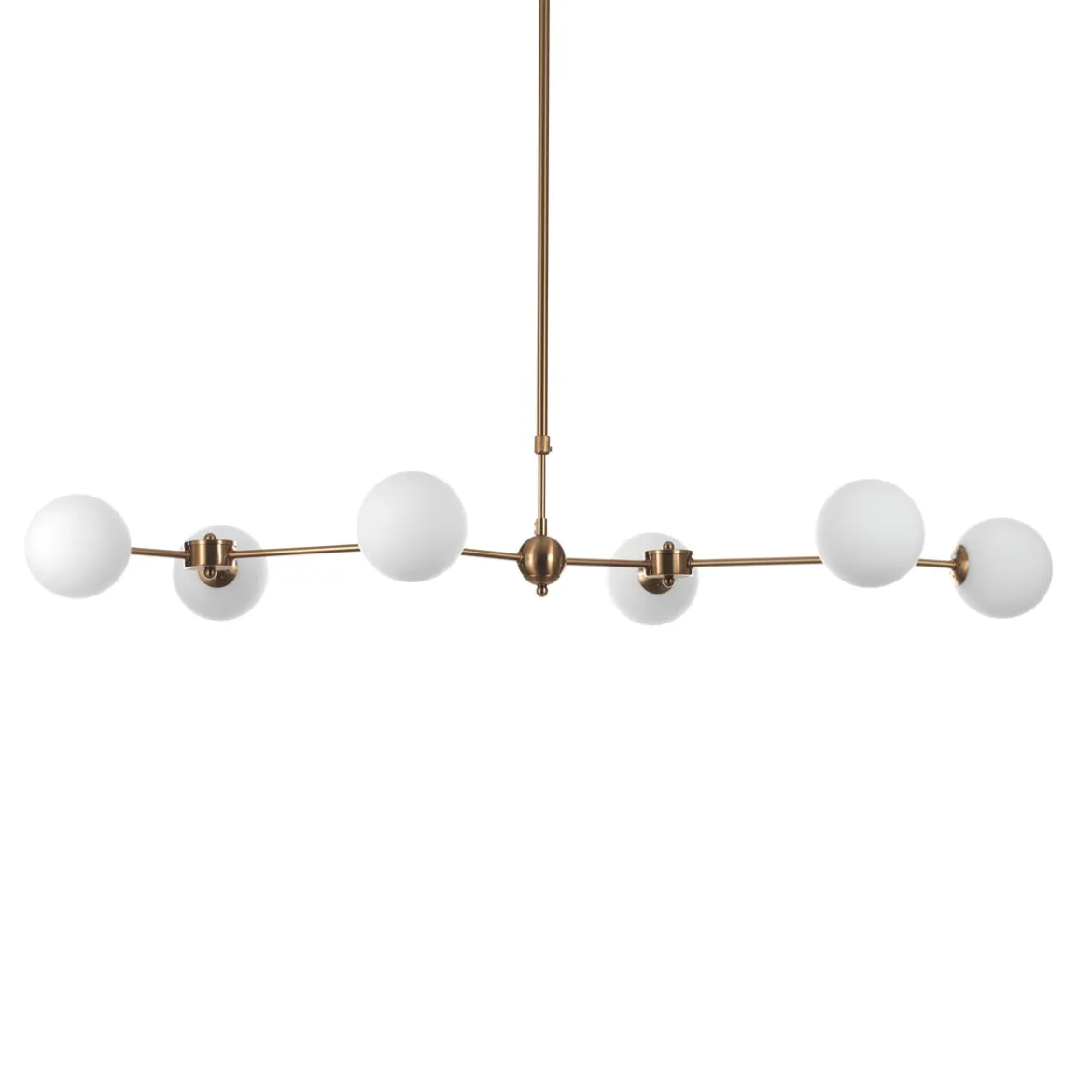 Alycia a lampadario in metallo verniciato ottone opaco e sfere in vetro bianco opaco 120x68 h90-150 cm