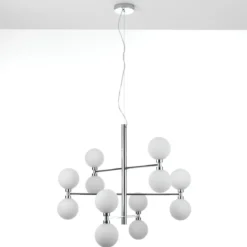 Alycia b lampadario in metallo cromato sfere in vetro bianco opaco con cavo regolabile d75 h56 cm