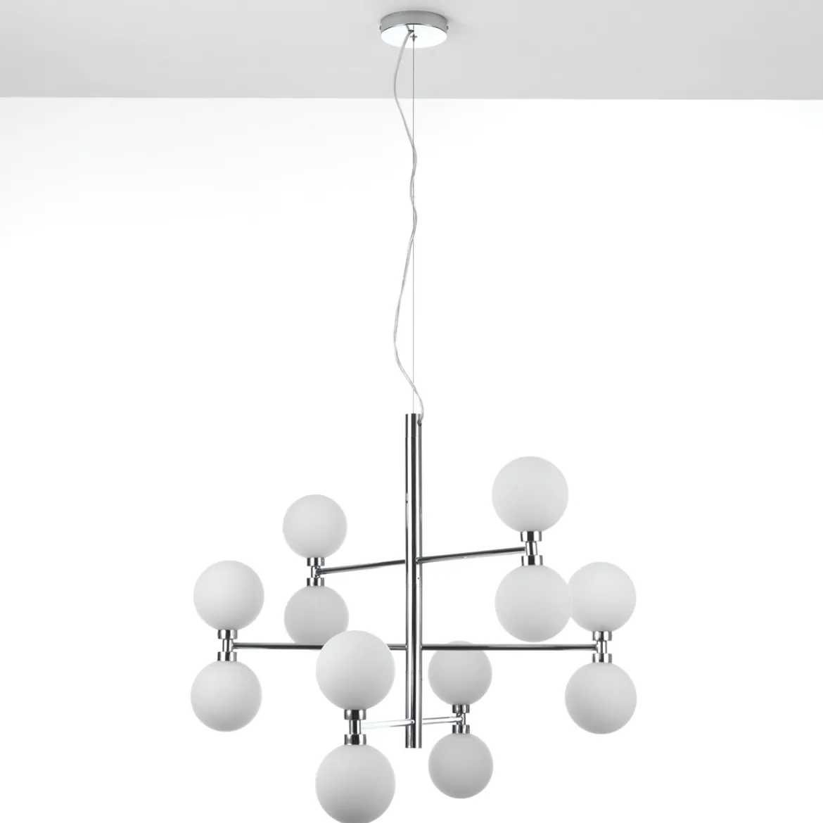 Alycia b lampadario in metallo cromato sfere in vetro bianco opaco con cavo regolabile d75 h56 cm