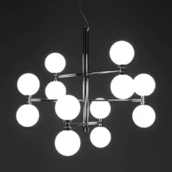 Alycia b lampadario in metallo cromato sfere in vetro bianco opaco con cavo regolabile d75 h56 cm