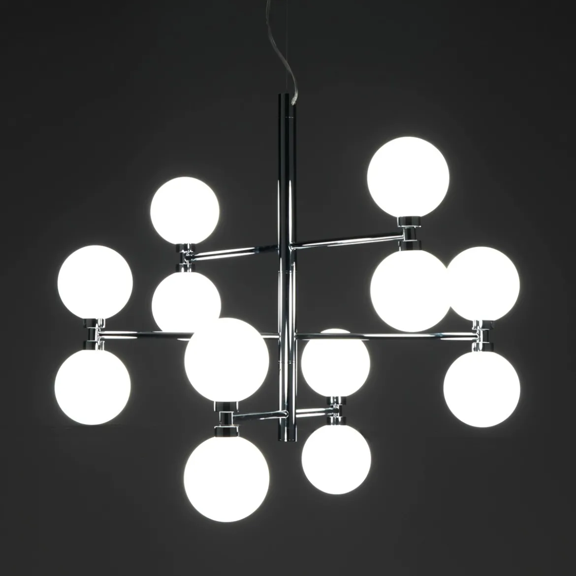 Alycia b lampadario in metallo cromato sfere in vetro bianco opaco con cavo regolabile d75 h56 cm