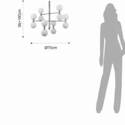 Alycia b lampadario in metallo cromato sfere in vetro bianco opaco con cavo regolabile d75 h56 cm