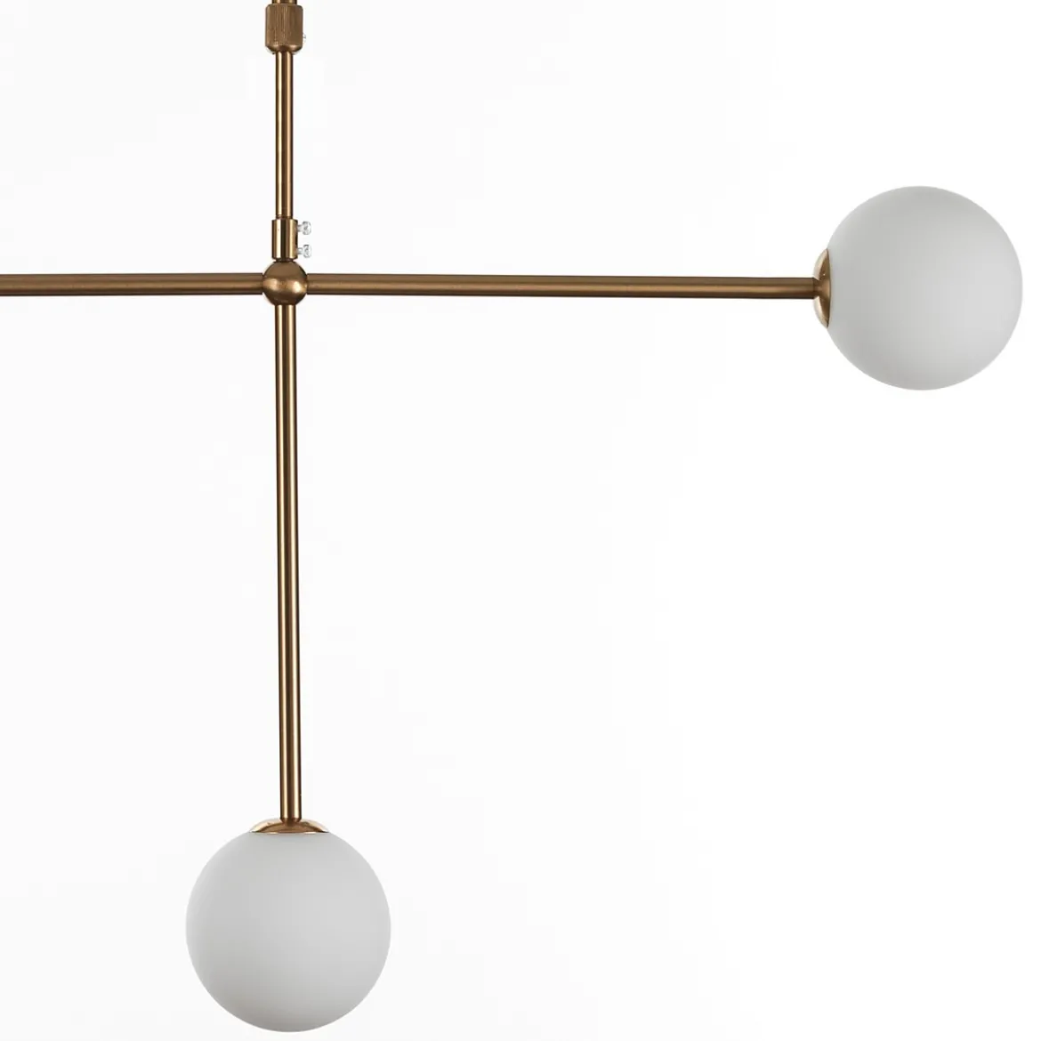 Alycia d lampadario in acciaio oro opaco e 4 sfere in vetro bianco opaco 115x10xh95-132 cm
