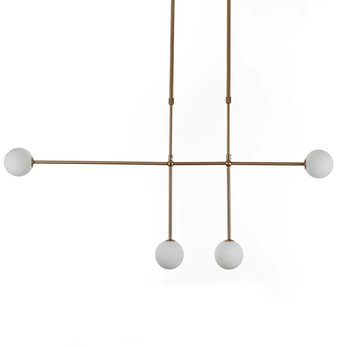 Alycia d lampadario in acciaio oro opaco e 4 sfere in vetro bianco opaco 115x10xh95-132 cm