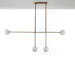 Alycia d lampadario in acciaio oro opaco e 4 sfere in vetro bianco opaco 115x10xh95-132 cm