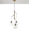 Alycia e lampadario in acciaio oro opaco e 3 sfere in vetro trasparente 115x10xh95-132 cm