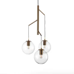 Alycia e lampadario in acciaio oro opaco e 3 sfere in vetro trasparente 115x10xh95-132 cm