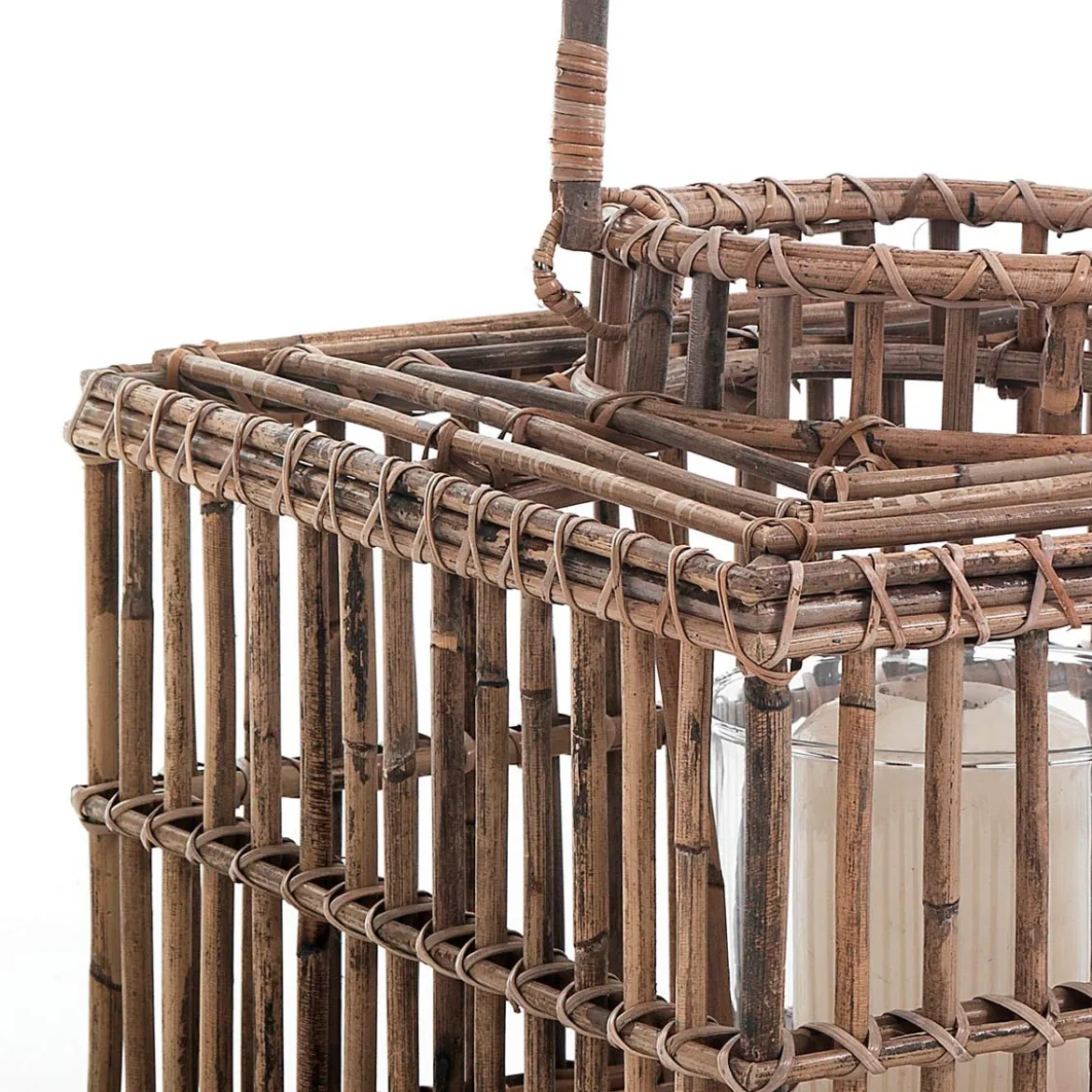 Amla rattan lanterna da interno/esterno in kubu rattan grigio e vetro 35x35xh35 cm