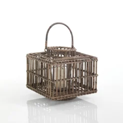 Amla rattan lanterna da interno/esterno in kubu rattan grigio e vetro 35x35xh35 cm