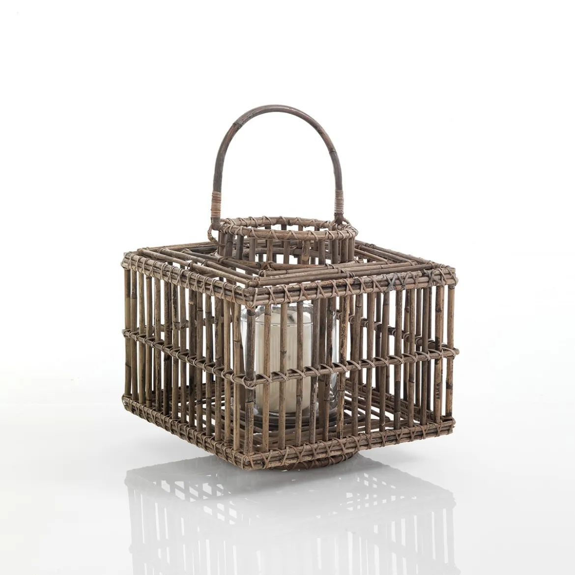 Amla rattan lanterna da interno/esterno in kubu rattan grigio e vetro 35x35xh35 cm