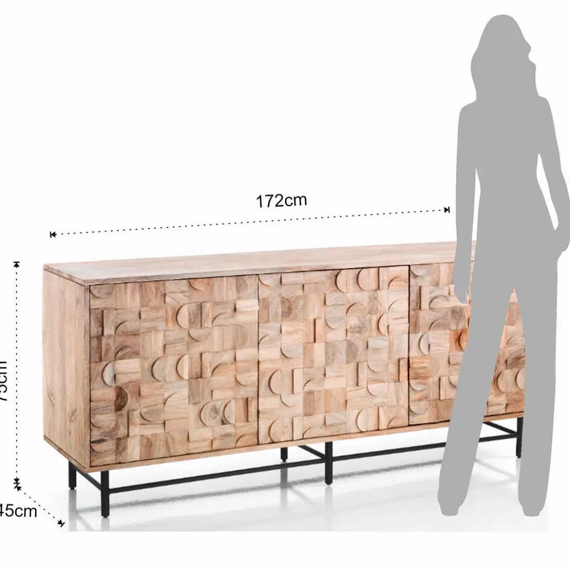 Amon madia 3 ante in legno massello di mango h75 l172 p45 cm