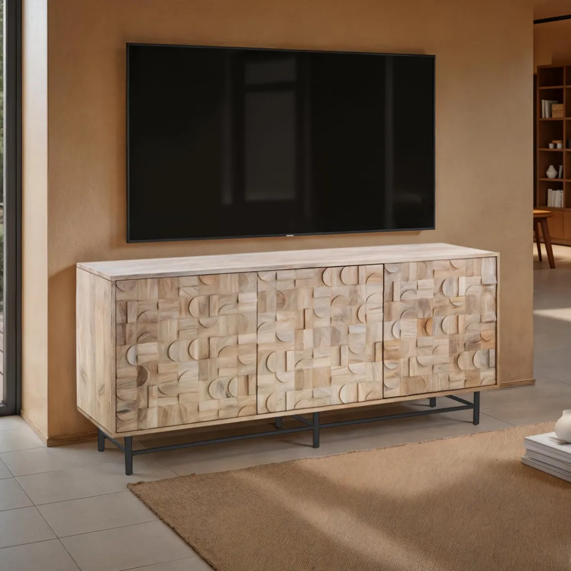 Amon madia 3 ante in legno massello di mango h75 l172 p45 cm