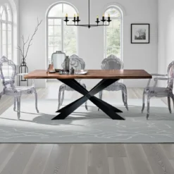 Amon Tavolo in Legno massello di Acacia con base in acciaio verniciato nero opaco 195x100 cm