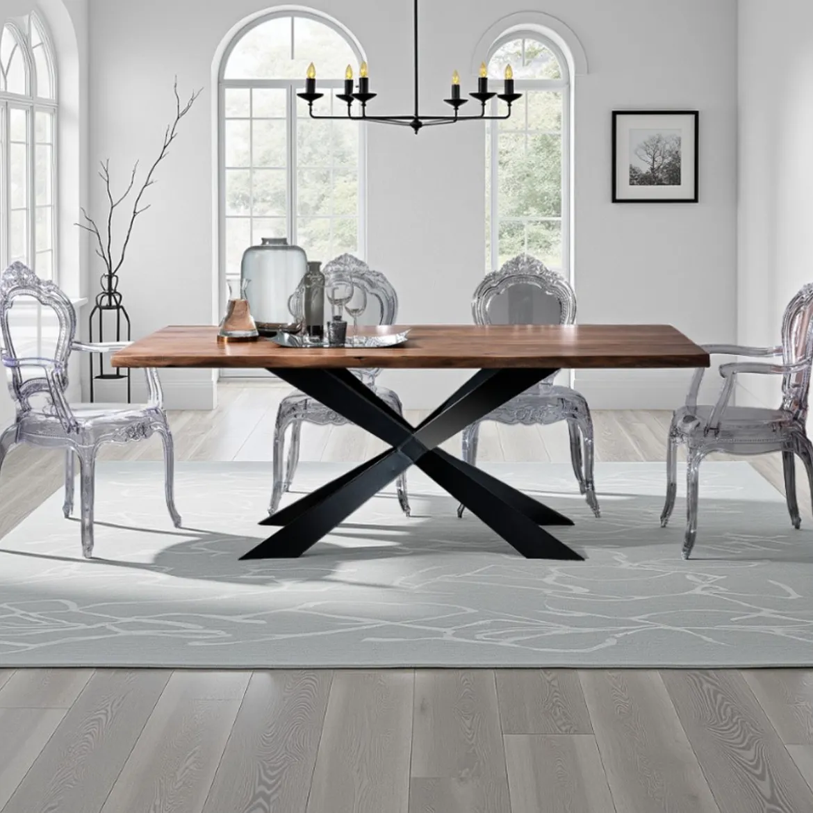 Amon Tavolo in Legno massello di Acacia con base in acciaio verniciato nero opaco 195x100 cm