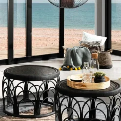 Anil tavolino da caffà in rattan nero d60xh45 cm