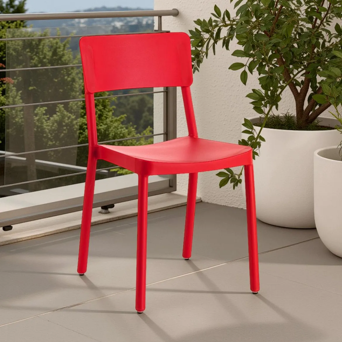 Anja red sedia interno esterno colore rosso opaco impilabile resistente agenti e raggi uv h.815 l.43 p.50 cm