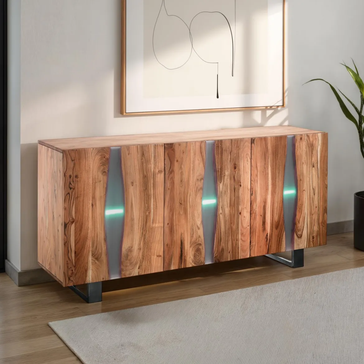 Anubi madia 3 ante realizzata in legno massello di acacia cm.h80 l170 p45