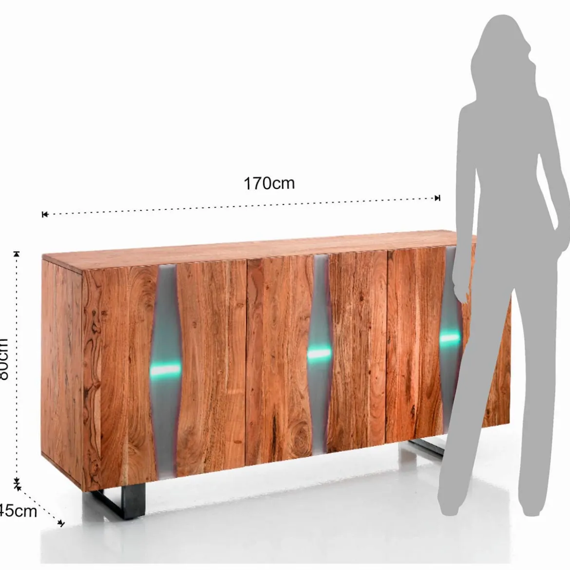 Anubi madia 3 ante realizzata in legno massello di acacia cm.h80 l170 p45