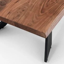 Anubi Tavolo in Legno massello di Acacia con inserti in resina traslucida opaca e base in acciaio nero opaco 195x100 cm