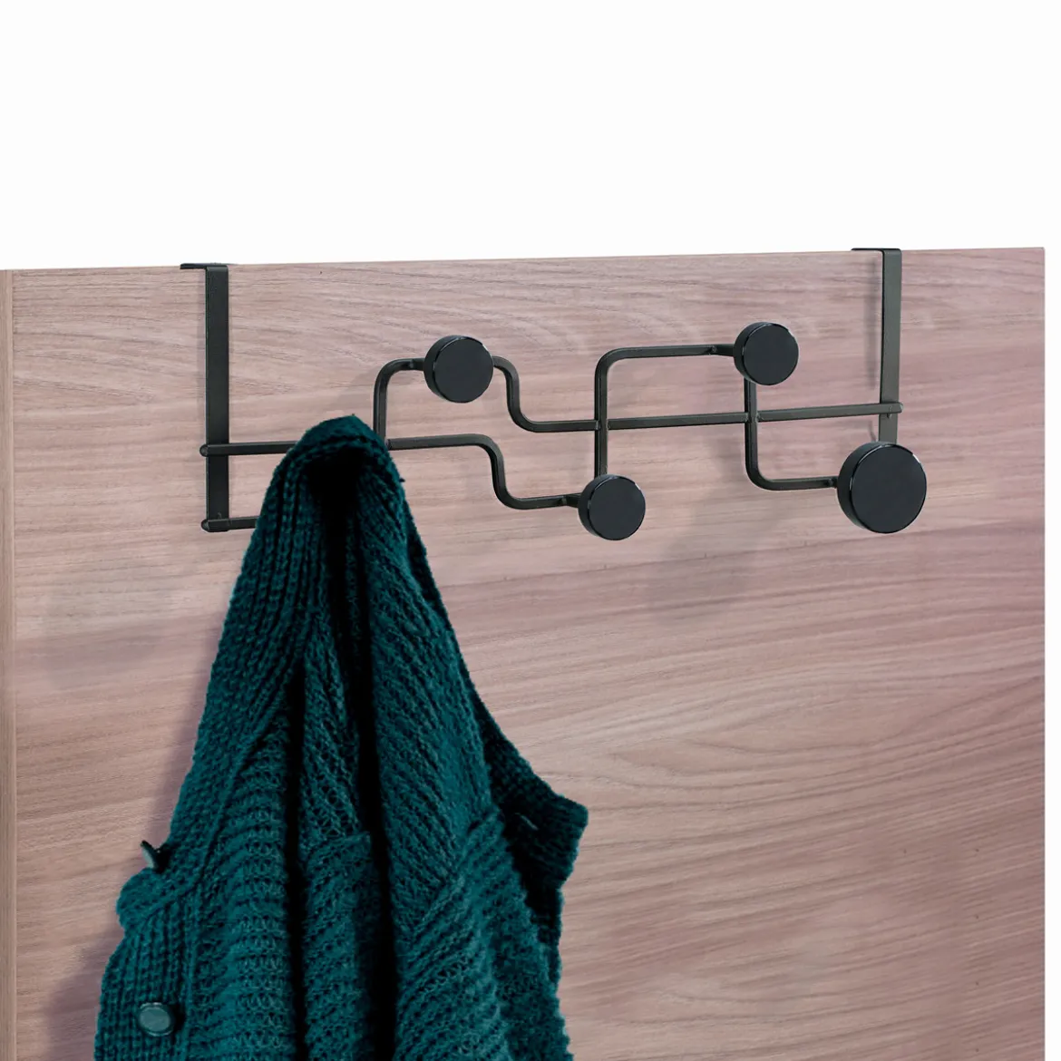 Anya appendiabiti per porta in acciaio nero opaco 5 pomelli 50x11xh16 cm