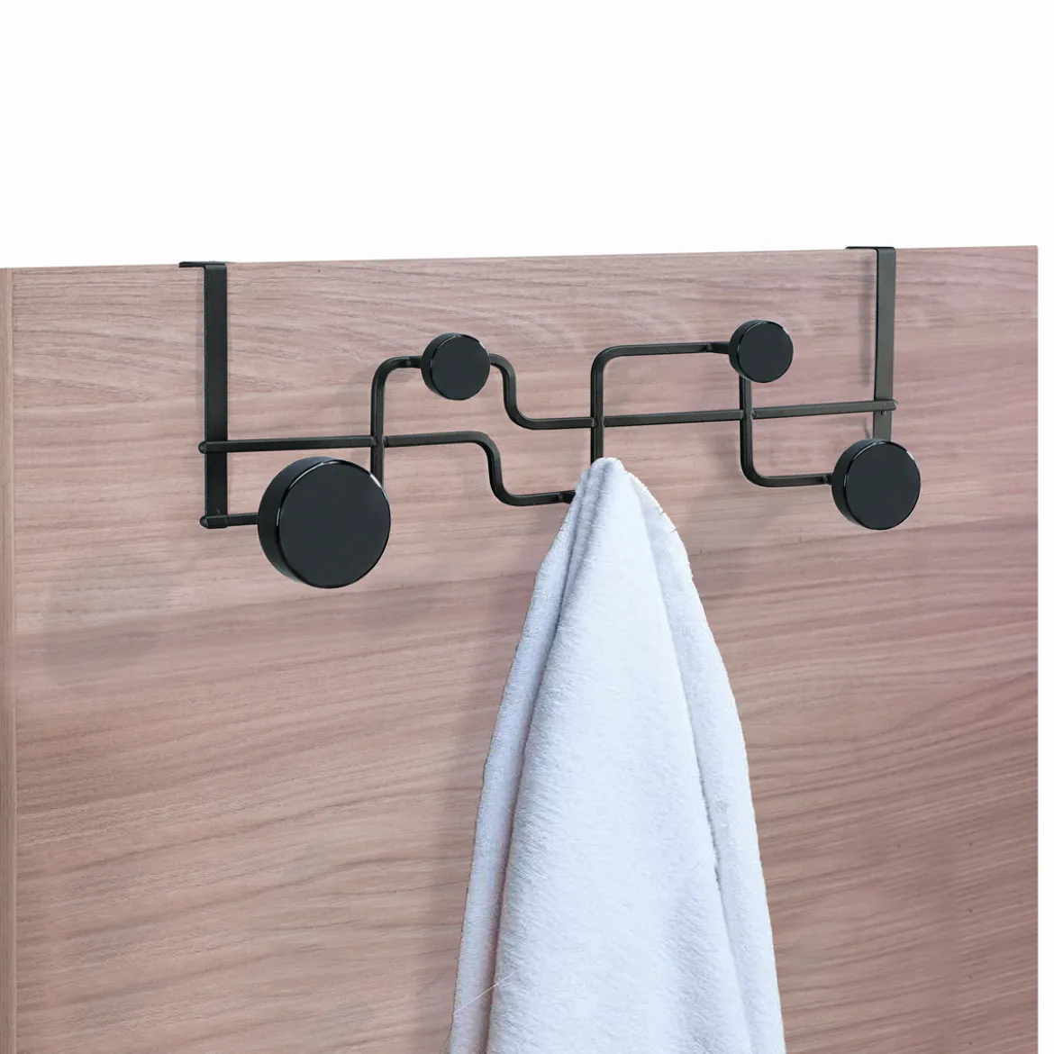 Anya appendiabiti per porta in acciaio nero opaco 5 pomelli 50x11xh16 cm