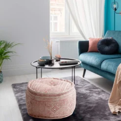 Arae pouf rotondo rosa rivestimento cotone 100% d45xh30 cm