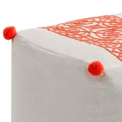 Aramis pouf quadrato rivestimento cotone 100% bianco arancione 40x40xh40 cm