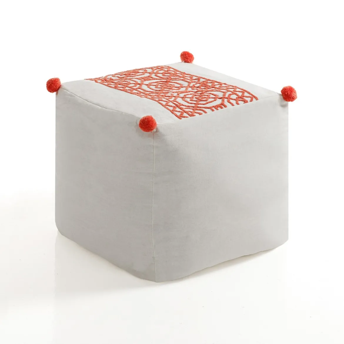 Aramis pouf quadrato rivestimento cotone 100% bianco arancione 40x40xh40 cm