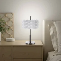 Arca lampada da tavolo in polipropilene bianco opaco e acciaio satinato d36 h47 cm