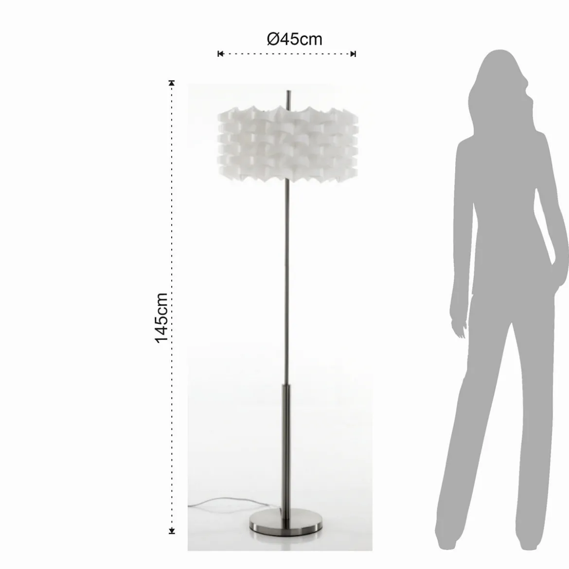 Arca lampada da terra in polipropilene bianco opaco e acciaio satinato d45 h145 cm