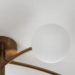 Arches lampadario / plafoniera in acciaio oro opaco e 7 sfere vetro bianco opaco 88x88xh38 cm