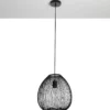 Arcon lampadario in metallo nero opaco con paralume in filo di acciaio e tessuto nero d35 h36 cm