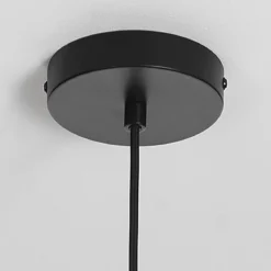 Arcon lampadario in metallo nero opaco con paralume in filo di acciaio e tessuto nero d35 h36 cm