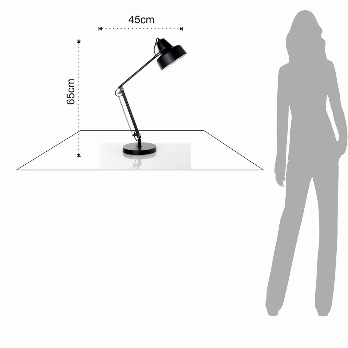 Ark lampada da tavolo in metallo verniciato nero opaco 21.5x45 h65 cm