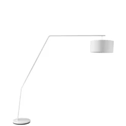 Arko lampada da terra in metallo bianco opaco con paralume in tessuto bianco 220x40 h210 cm