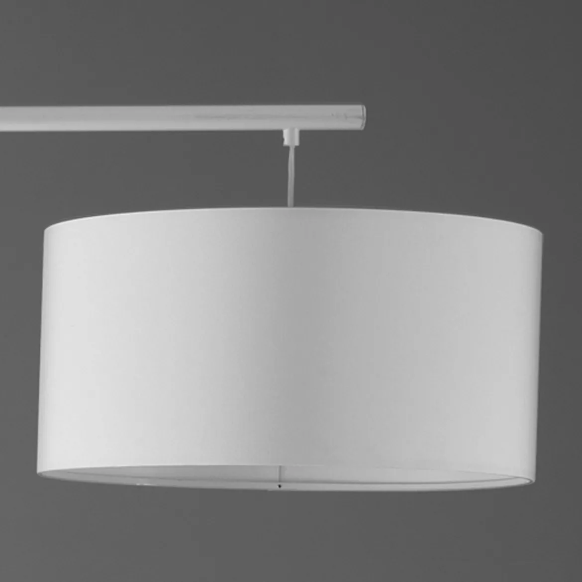 Arko lampada da terra in metallo bianco opaco con paralume in tessuto bianco 220x40 h210 cm
