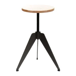 Arko sgabello regolabile a vite in legno finitura rovere e metallo grigio opaco 38x38xh40-60 cm