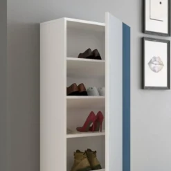 Art guardaroba / scarpiera a colonna bianco finitura larice con anta a specchio 50.5x28xh160 cm