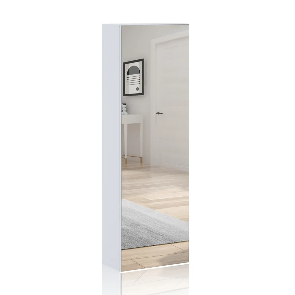 Art guardaroba / scarpiera a colonna bianco finitura larice con anta a specchio 50.5x28xh160 cm