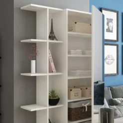 Art libreria / guardaroba / scarpiera bianca finitura larice con anta a specchio 87.5x28xh160 cm