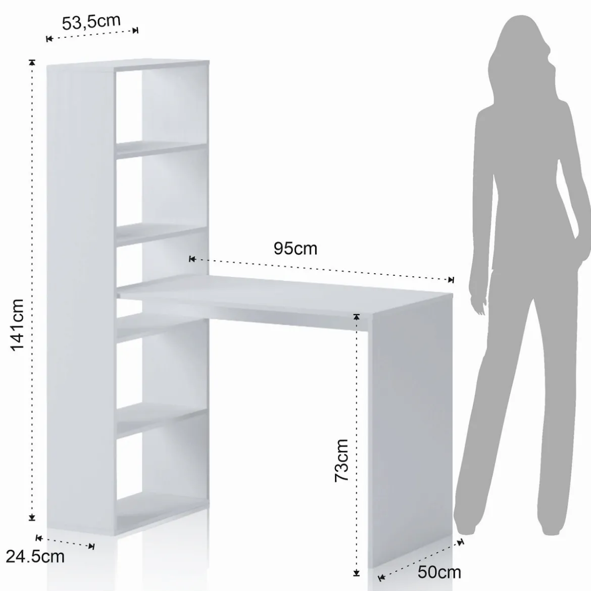 Art Libreria Scrivania Bianca finitura Larice, 119x 535 x h 141 cm